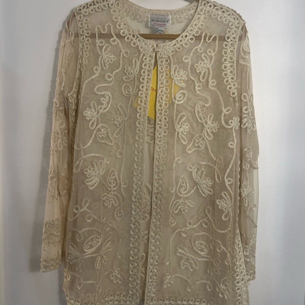 Victor Costa Occasion Vintage Cream Lace Overlay Top